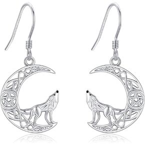 أقراط الذئب 925 Sterling Silver Celtic Knot أقراط Celtic Knot Wolf Dangle Hompts Wolf Jewelry for Women