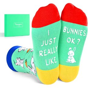 HAPPYPOP Otter & Buuny Gifts for Women Men - Sea Otter Socks for Girls, Easter Socks for Teen Boys
