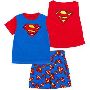 DC Comics Justice League Cosplay Cosplay Pajama Shirt ، Shorts & Detachable Cape 3 Piece Sleep Stet Toddler to Big Kid (2t - 10-12)