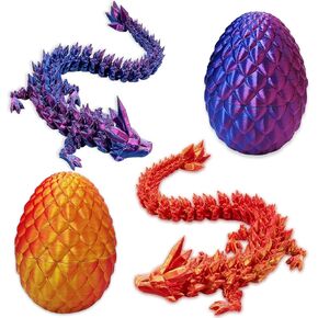 yxotjhs 2pcs dragon 3d المطبوعة ، بيض التنين مع التنين داخل ، 8.7 بوصة تململ لعبة التنين ، البيض الكريستالي ، الحيوانات المطبوعة ثلاثية الأبعاد ، حشوات التخزين للأطفال