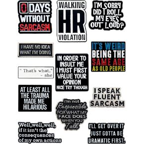 Funny Enamel Pins Set of 12 – Sarcastic & Witty Quote Lapel Pins for Jackets, Backpacks, Hats & More – Collectible & Aesthetic Accessories – Unique Gift for Friends, Coworkers & Pin Collectors