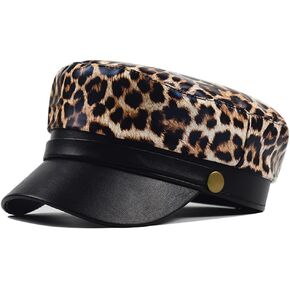 فهدات المرأة المطبوعة Pu Leather Newsboy Caps Cabbie Gatsby Visor Bert Hat