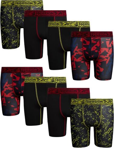 Reebok Boys Boxer Briefs - 8 Pack Performance 6" Inseam Long Leg Boxer Briefs Boys Underwear with Support Pouch (6-18) in Saudi Arabia