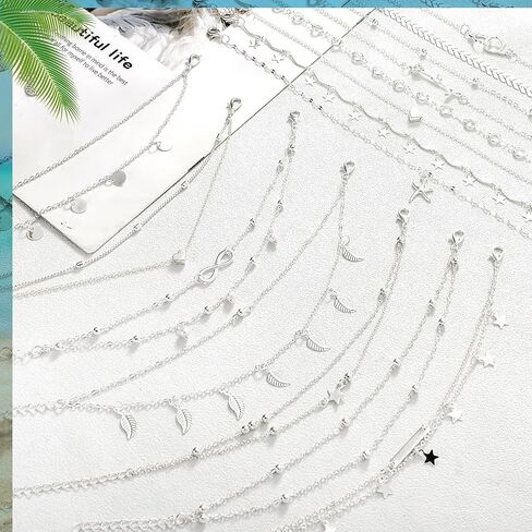 Hicarer 16 Pieces Ankle Bracelets 14K for Women Anklets Set Boho Beach Anklets Foot Chains Adjustable Foot Hand Jewelry Romantic Gift in Kuwait