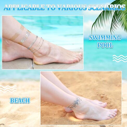 Hicarer 16 Pieces Ankle Bracelets 14K for Women Anklets Set Boho Beach Anklets Foot Chains Adjustable Foot Hand Jewelry Romantic Gift in Kuwait
