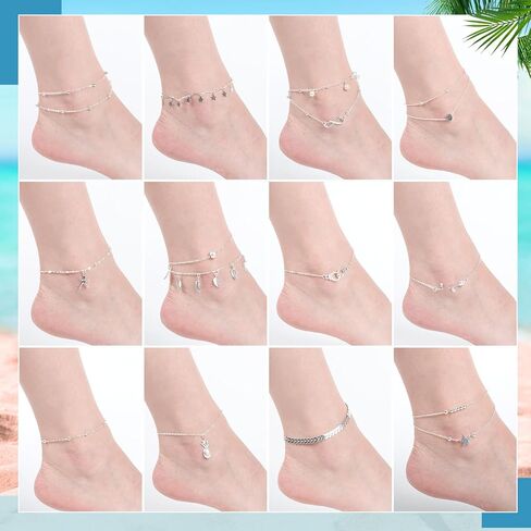 Hicarer 16 Pieces Ankle Bracelets 14K for Women Anklets Set Boho Beach Anklets Foot Chains Adjustable Foot Hand Jewelry Romantic Gift in Kuwait