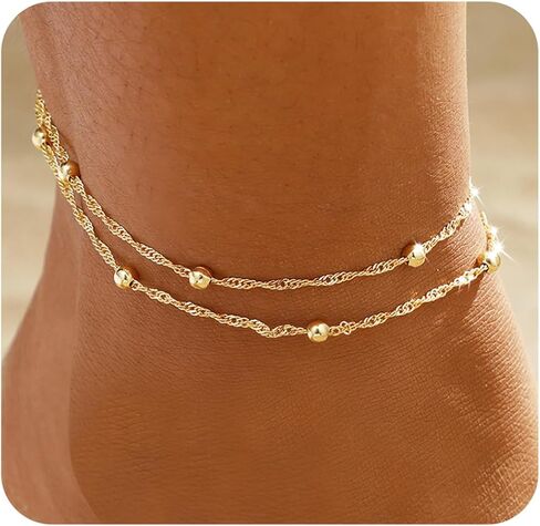 Ankle Bracelets for Women, 14K Gold Plated Waterproof Dainty Anklets for Women, Hypoallergenic Trendy Lightweight Jewelry Gifts in Saudi Arabia