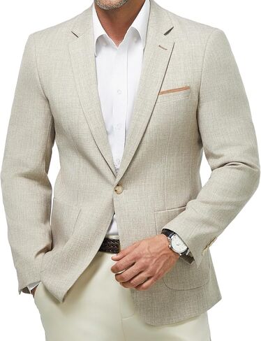 WULFUL Men's Sport Coats Blazers Linen Cotton Blazer Regular Fit One Button Suit Jacket with 2 Pockets in Kuwait
