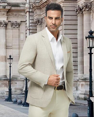 WULFUL Men's Sport Coats Blazers Linen Cotton Blazer Regular Fit One Button Suit Jacket with 2 Pockets in Kuwait
