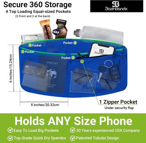 StashBandz Running Belt for Women & Men – Money Belt with 4 Large Secure Pockets (1 Zippered) | Fanny Pack & Phone Holder for Running, Travel, Hiking, and Workouts in Saudi Arabia