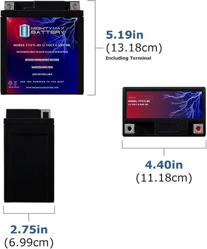 Mighty Max Battery YTX7L -BS -12 VOLT 6 AH ، 100 CCA ، صيانة قابلة لإعادة الشحن بطارية دراجة نارية AGM قابلة لإعادة الشحن in Kuwait