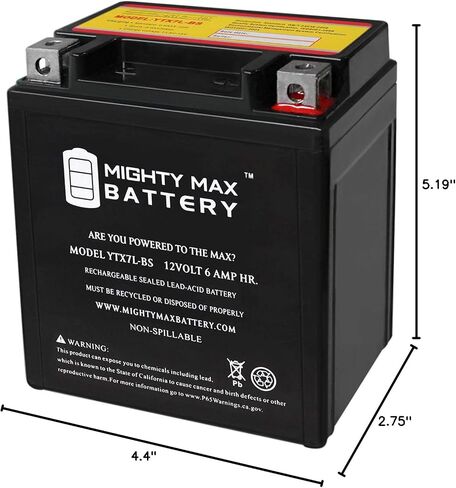 Mighty Max Battery YTX7L -BS -12 VOLT 6 AH ، 100 CCA ، صيانة قابلة لإعادة الشحن بطارية دراجة نارية AGM قابلة لإعادة الشحن in Kuwait