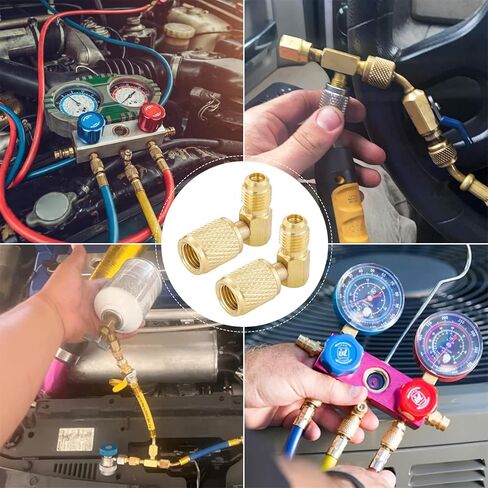 محولات مضادة للربط ، 1/4 "محول SAE دوارة ، 90 درجة مكلفة ميني محولات تقسيم 1/4 أنثى الدوران x 1/4 ذكر ل R410A CFC HCFC HFC HVAC SYNCOMD 2PC (90 درجة) in Kuwait