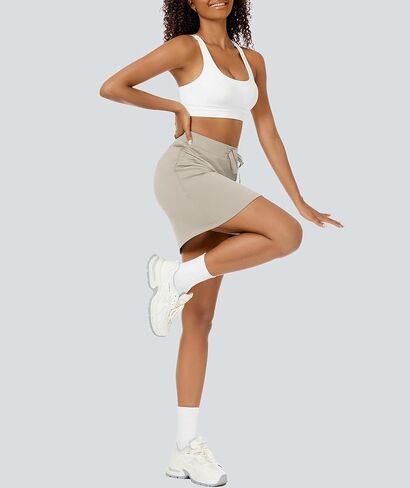 Women's Mini Skort Casual Drawstring High Waisted Short Sweat Skirt with Pockets in Saudi Arabia