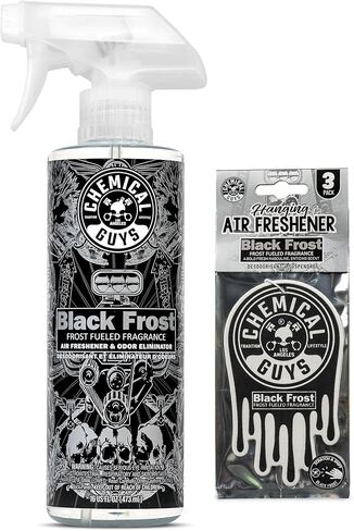 Chemical Guys Black Frost Air Freshener and Odor Eliminator, 16 fl oz Spray with 3 Pack of Hanging Air Fresheners (Great for Cars, Trucks, SUVs, RVs, Home, Office, Dorm Room & More) - HOL432 in Saudi Arabia