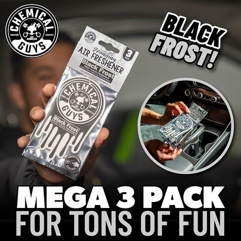 Chemical Guys Black Frost Air Freshener and Odor Eliminator, 16 fl oz Spray with 3 Pack of Hanging Air Fresheners (Great for Cars, Trucks, SUVs, RVs, Home, Office, Dorm Room & More) - HOL432 in Saudi Arabia