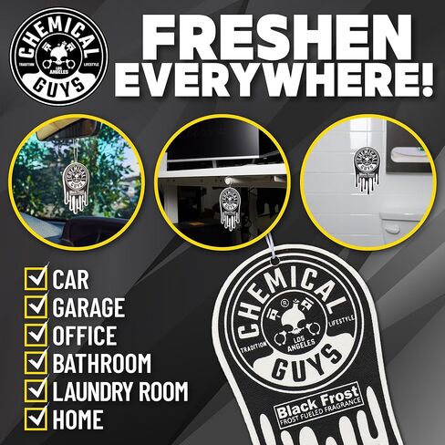 Chemical Guys Black Frost Air Freshener and Odor Eliminator, 16 fl oz Spray with 3 Pack of Hanging Air Fresheners (Great for Cars, Trucks, SUVs, RVs, Home, Office, Dorm Room & More) - HOL432 in Saudi Arabia