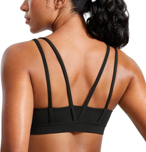 CRZ YOGA Softness Mold Butterluxe V Neck Sports Bras for Women - Workout Top Double Spaghetti Straps Wireless Yoga Clothes in Saudi Arabia