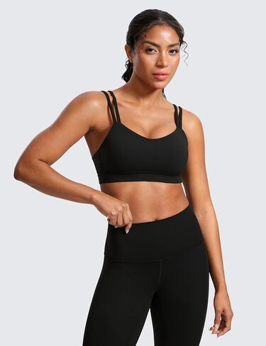 CRZ YOGA Softness Mold Butterluxe V Neck Sports Bras for Women - Workout Top Double Spaghetti Straps Wireless Yoga Clothes in Saudi Arabia
