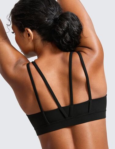 CRZ YOGA Softness Mold Butterluxe V Neck Sports Bras for Women - Workout Top Double Spaghetti Straps Wireless Yoga Clothes in Saudi Arabia