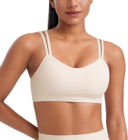 CRZ YOGA Softness Mold Butterluxe V Neck Sports Bras for Women - Workout Top Double Spaghetti Straps Wireless Yoga Clothes in Saudi Arabia