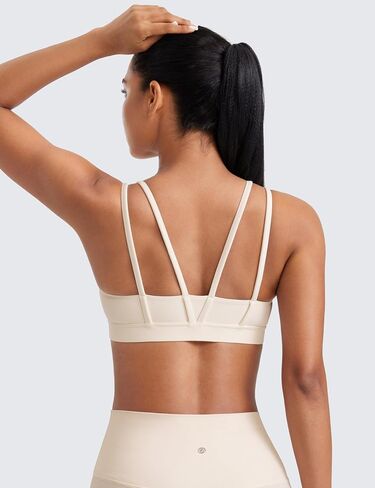 CRZ YOGA Softness Mold Butterluxe V Neck Sports Bras for Women - Workout Top Double Spaghetti Straps Wireless Yoga Clothes in Saudi Arabia