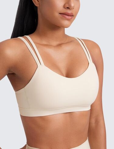 CRZ YOGA Softness Mold Butterluxe V Neck Sports Bras for Women - Workout Top Double Spaghetti Straps Wireless Yoga Clothes in Saudi Arabia