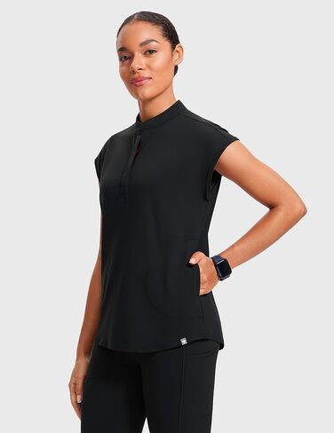 قمم فرك 4 اتجاهين للنساء - 2 جيوب من طوق الماندرين قميص تنحنح القمصان الطبي القمصان in Kuwait