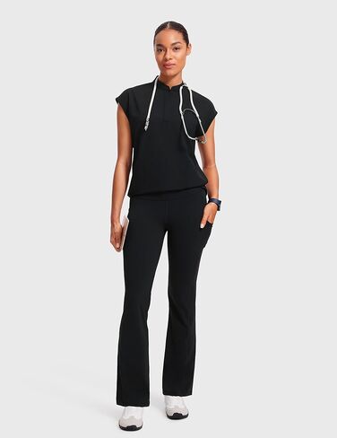 قمم فرك 4 اتجاهين للنساء - 2 جيوب من طوق الماندرين قميص تنحنح القمصان الطبي القمصان in Kuwait