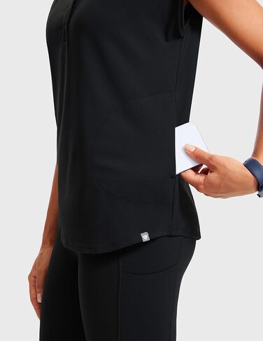 قمم فرك 4 اتجاهين للنساء - 2 جيوب من طوق الماندرين قميص تنحنح القمصان الطبي القمصان in Kuwait