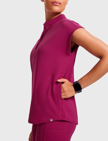 4-Way Stretch Scrub Tops for Women - 2 Pockets Mandarin Collar Shirttail Hem Medical Work Scrub Shirts in Saudi Arabia