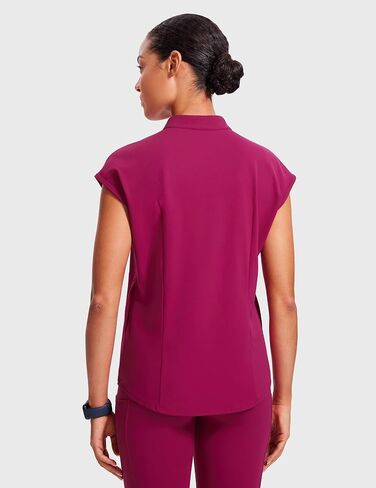 4-Way Stretch Scrub Tops for Women - 2 Pockets Mandarin Collar Shirttail Hem Medical Work Scrub Shirts in Saudi Arabia