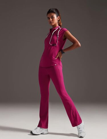 4-Way Stretch Scrub Tops for Women - 2 Pockets Mandarin Collar Shirttail Hem Medical Work Scrub Shirts in Saudi Arabia