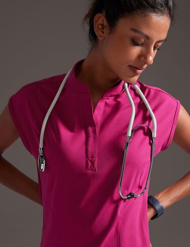 4-Way Stretch Scrub Tops for Women - 2 Pockets Mandarin Collar Shirttail Hem Medical Work Scrub Shirts in Saudi Arabia