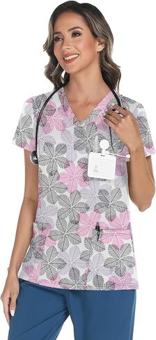 Lomon Scrubs for Women v Neck Princed Scrub Tops Soft Knit Nurse Usifor in Kuwait