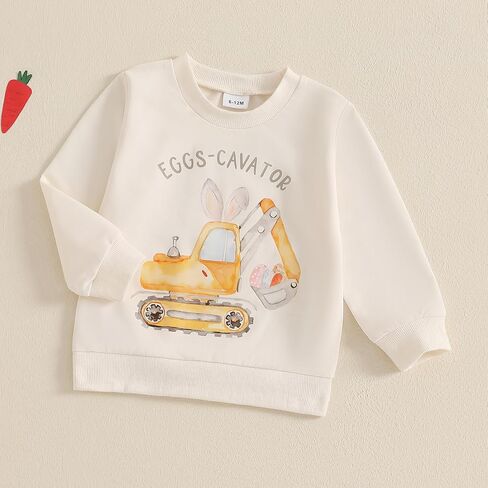 Kids Toddler Baby Boy Easter Outfit Long Sleeve CrewNeck Eggs-cavator Print Pullover Sweatshirt Infant Spring Clothes in Saudi Arabia