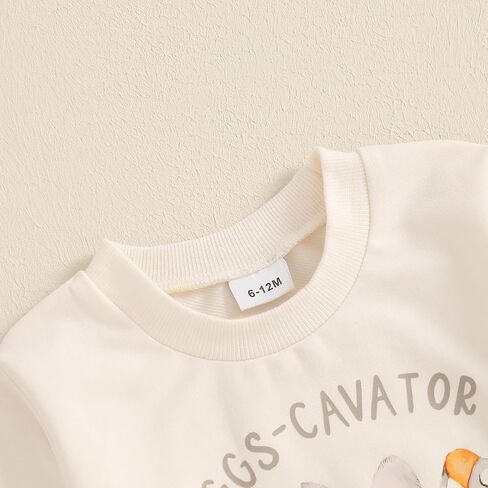 Kids Toddler Baby Boy Easter Outfit Long Sleeve CrewNeck Eggs-cavator Print Pullover Sweatshirt Infant Spring Clothes in Saudi Arabia