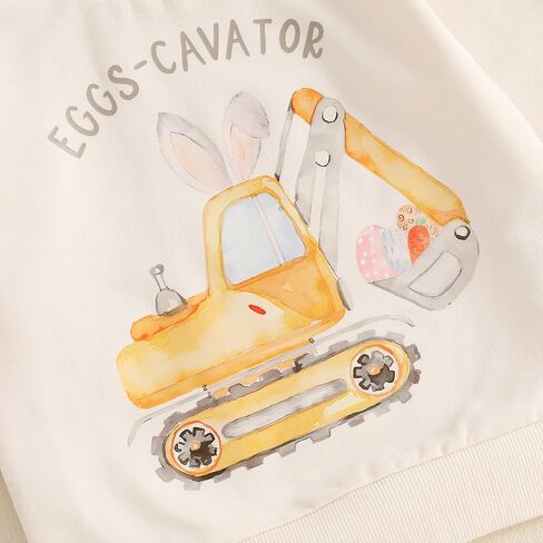 Kids Toddler Baby Boy Easter Outfit Long Sleeve CrewNeck Eggs-cavator Print Pullover Sweatshirt Infant Spring Clothes in Saudi Arabia