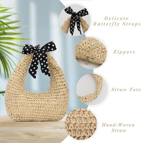 GOKTOW Crescent Straw Handbag for Women,Summer Raffia Beach Purse Tote Hobo Bag 2025 in Kuwait