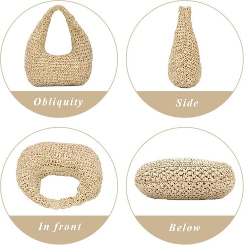 GOKTOW Crescent Straw Handbag for Women,Summer Raffia Beach Purse Tote Hobo Bag 2025 in Kuwait