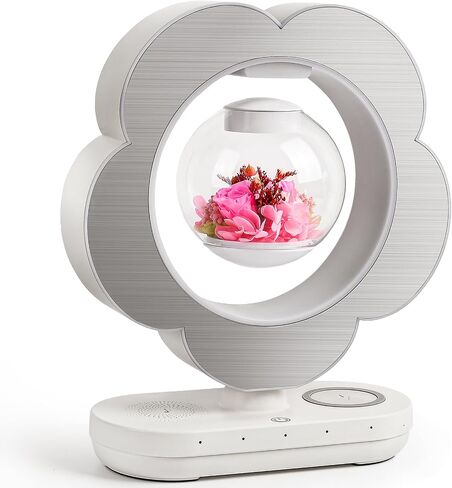 LoveLin Magnetic Levitation Circle Table Lamp with Bluetooth Speaker,5W Led Night Light,Three Variable Color,Automatic Rotating Preserved Flowers Creative Gifts Home Office Ornament Rotundity Layout in Saudi Arabia