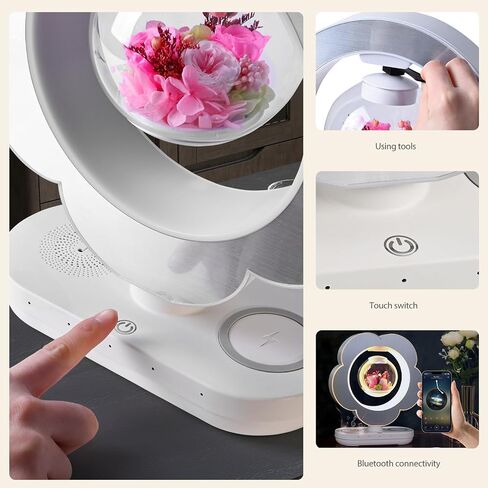 LoveLin Magnetic Levitation Circle Table Lamp with Bluetooth Speaker,5W Led Night Light,Three Variable Color,Automatic Rotating Preserved Flowers Creative Gifts Home Office Ornament Rotundity Layout in Saudi Arabia