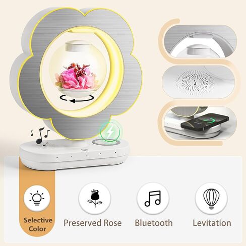 LoveLin Magnetic Levitation Circle Table Lamp with Bluetooth Speaker,5W Led Night Light,Three Variable Color,Automatic Rotating Preserved Flowers Creative Gifts Home Office Ornament Rotundity Layout in Saudi Arabia