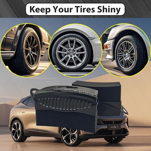 2 Pack Tire Shine Applicator Pads, Reusable Tire Dressing Applicator Sponge, Curved Tire Gel Applicator Forms with Lid, Black Tire Applicator Pads for Car Cleaning Detailing in Kuwait
