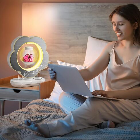 LoveLin Magnetic Levitation Circle Table Lamp with Bluetooth Speaker,5W Led Night Light,Three Variable Color,Automatic Rotating Preserved Flowers Creative Gifts Home Office Ornament Rotundity Layout in Saudi Arabia