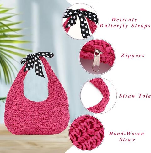 حقيبة يد Goktow Crescent Straw للنساء ، Summer Raffia Beach Pres in Kuwait