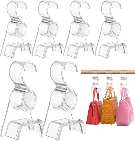 Purse Hanger for Closet 6Pcs New Luxury Acrylic Purse Bag Hanger Closet, Handbag Organizer Hooks for Hanging Bags & Purses, Protecting Bag Shape & Organizing Space (Clear) in Kuwait