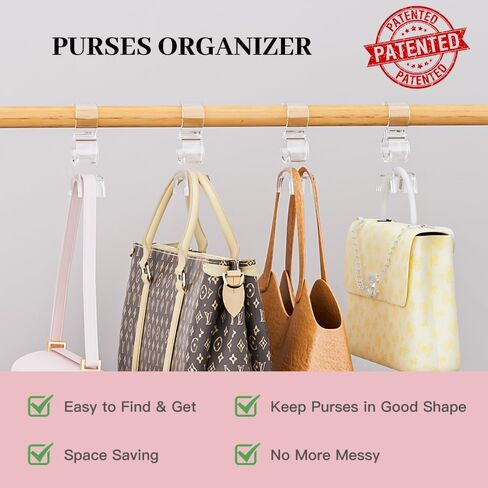 Purse Hanger for Closet 6Pcs New Luxury Acrylic Purse Bag Hanger Closet, Handbag Organizer Hooks for Hanging Bags & Purses, Protecting Bag Shape & Organizing Space (Clear) in Kuwait