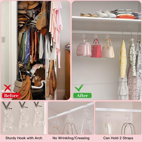 Purse Hanger for Closet 6Pcs New Luxury Acrylic Purse Bag Hanger Closet, Handbag Organizer Hooks for Hanging Bags & Purses, Protecting Bag Shape & Organizing Space (Clear) in Kuwait