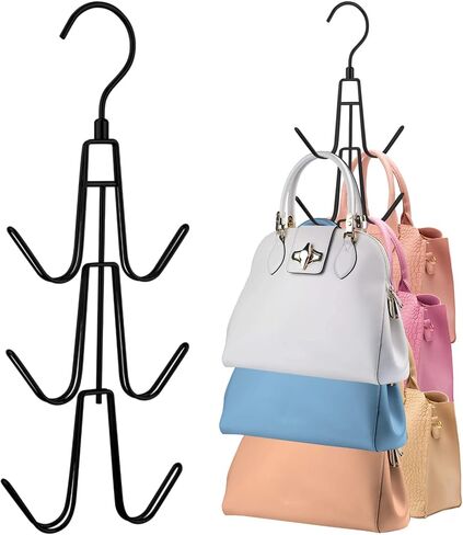 Purse Hanger for Closet, Rotatable Purse Organizer Bag Hanger Purse Hook, Space Saving Closet Organizers and Storage for Purses, Bags, Backpacks, Handbags, Black in Saudi Arabia